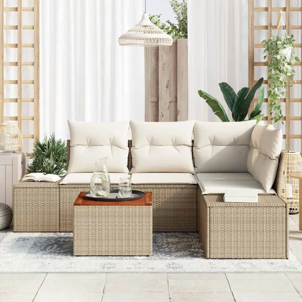 vidaXL Tuinbankenset 5 st Beige en Crème poly rattan, foto 2