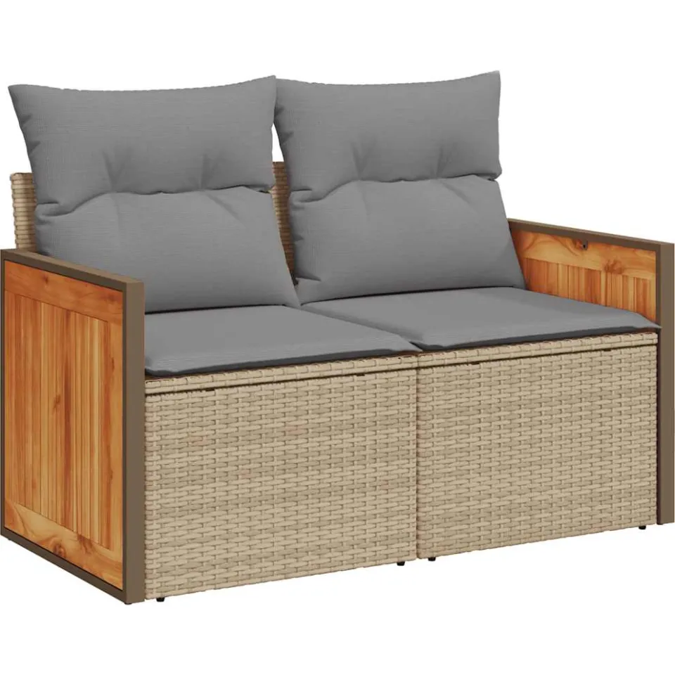 vidaXL 6-delige Loungeset met kussens poly rattan acacia beige, foto 4