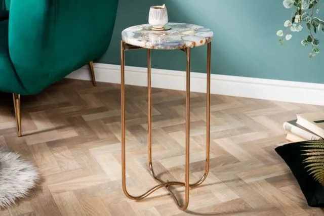 Invicta Interior Ronde bijzettafel NOBLE I 35cm edelsteen agaat opvouwbaar gouden metalen frame - 40368 Zie omschrijving