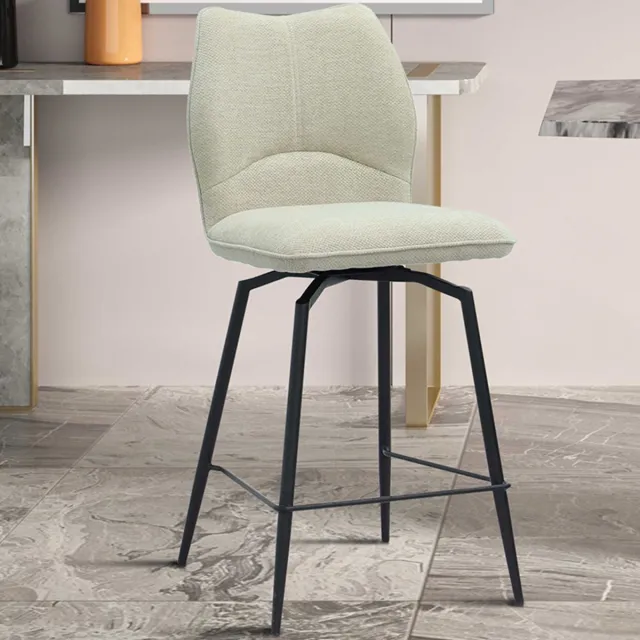 Rousseau Barstoel Lara Ecru – Rousseau - voor keukeneiland - Zithoogte 68,5 cm – Draaibaar – Gestoffeerd – Metalen Poten
