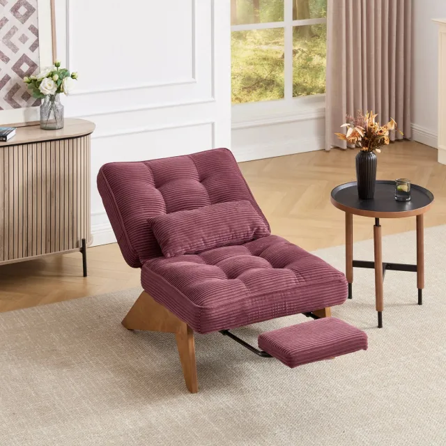 COVREO Relaxfauteuil 127 x 73 x 90 cm - verstelbaar, met voetsteun en lendenkussen, wijnrood