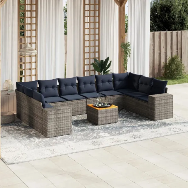 vidaXL 11-delige tuinbankset met kussens, grijs polyrotan, foto 2