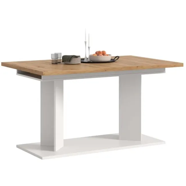 Furnilux Moderne eettafel in artisan eik en wit - 220 cm breed - Met stevig dubbelpoot frame