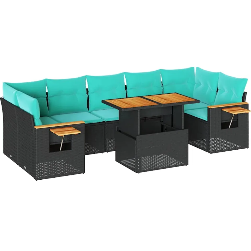 vidaXL 8-delige Loungeset met kussens poly rattan zwart, foto 3