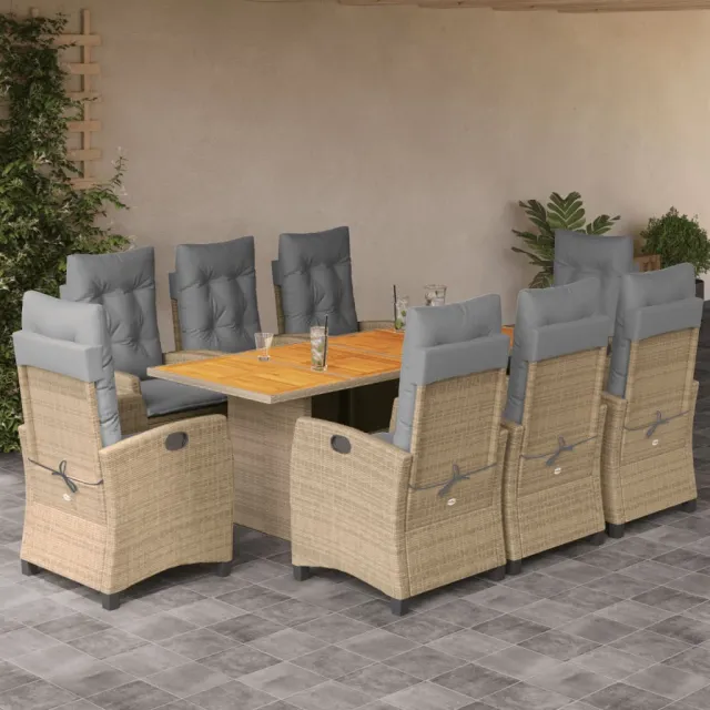 vidaXL 9-delige Tuinset met kussens poly rattan gemengd beige, foto 2