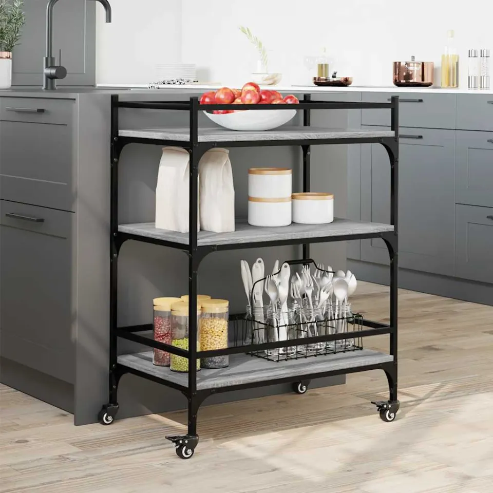 vidaXL Keukentrolley 65x40x86,5 cm bewerkt hout grijs sonoma eiken, foto 3