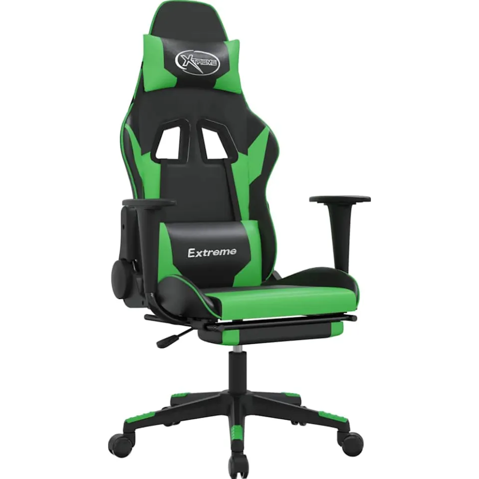 vidaXL Gamestoel met voetensteun kunstleer zwart en groen, foto 3
