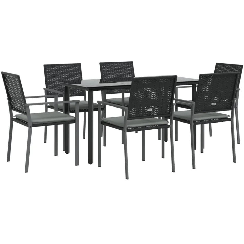 vidaXL 7-delige Tuinset met kussens poly rattan en staal Zwart