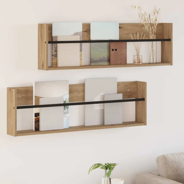 vidaXL Tijdschrift Rek 2 st Oudhout 100 x 12 x 30 cm Bewerkt hout bruin, foto 2