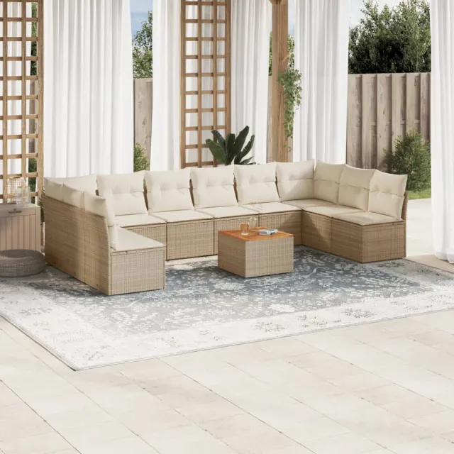 vidaXL 11-delige Tuinset met kussens poly rattan beige, foto 2