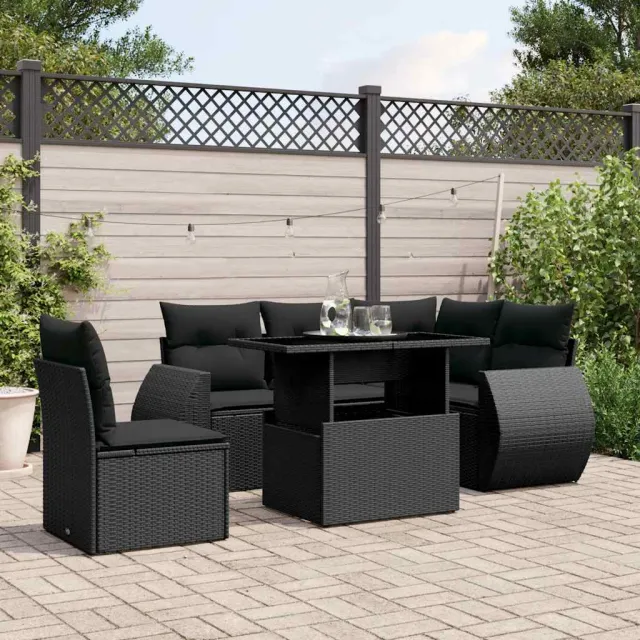 vidaXL 6-delige Loungeset met kussens poly rattan zwart, foto 2
