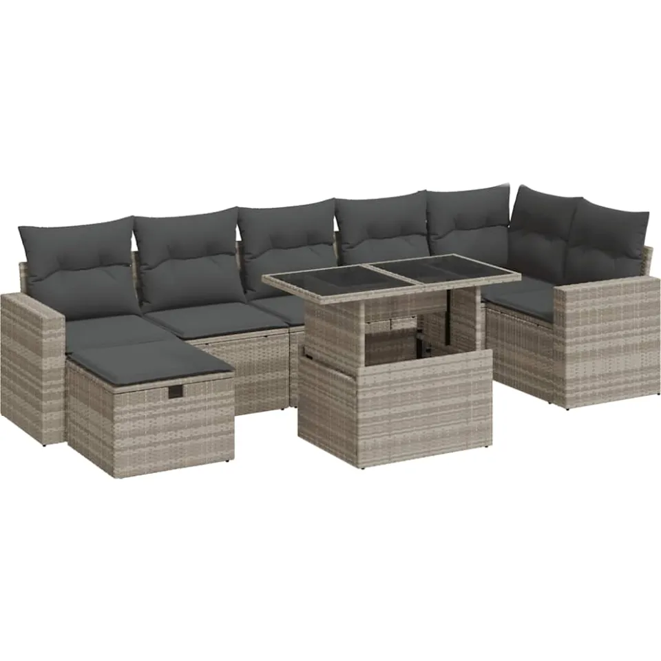 vidaXL 8-delige Loungeset met kussens poly rattan lichtgrijs grijs, foto 3