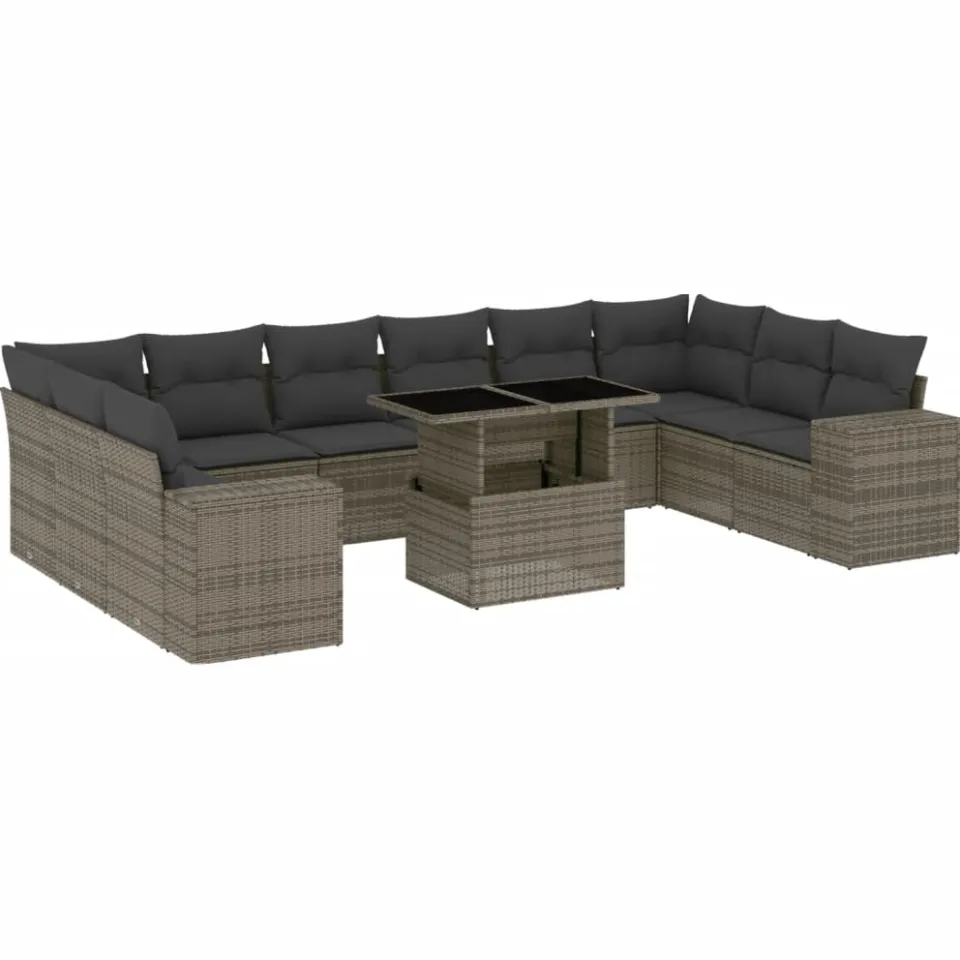 vidaXL 11-delige Loungeset met kussens poly rattan grijs