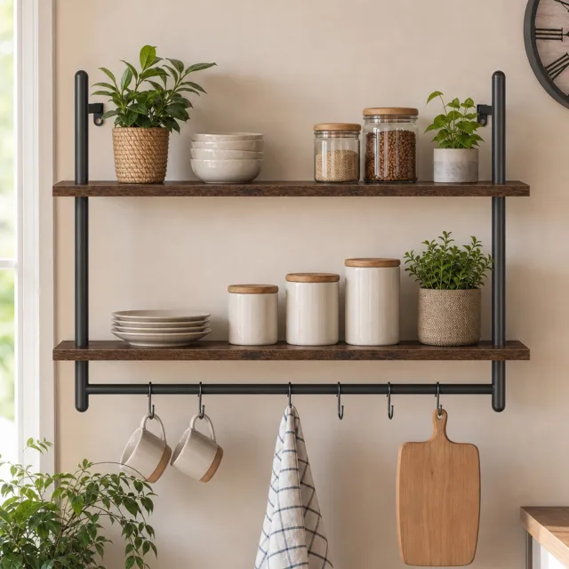 PIPIPOXER Wandrek - Boekenplank - Wandplank - voor woonkamer, slaapkamer, keuken - Hout -80 x 23 x 65 cm - Bruin