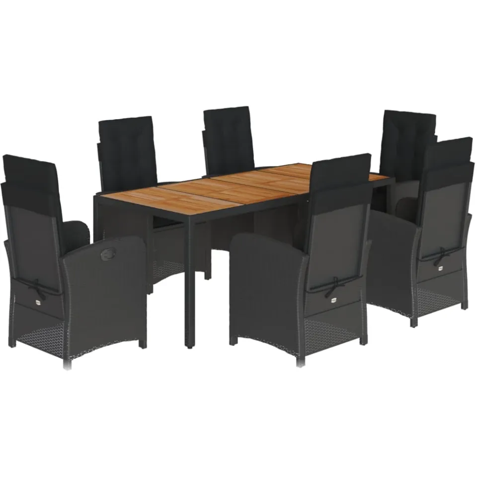 vidaXL 7-delige Tuinset met kussens poly rattan zwart