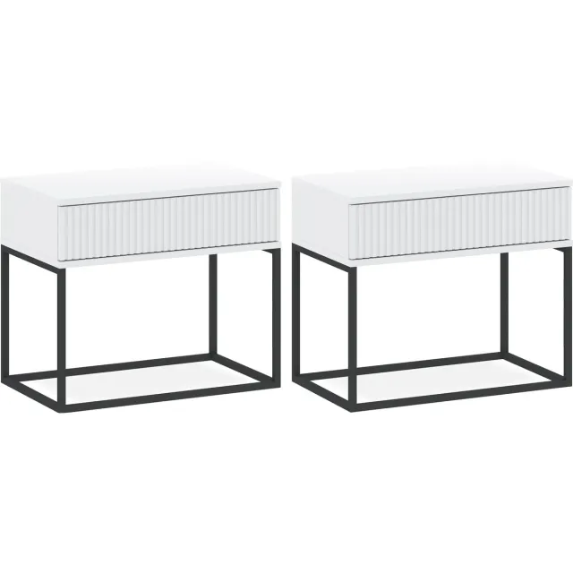 KONSIMO RECTUS Nachtkastje Set van 2 - met lade - Bijzettafeltjes (2 stuks) - Wit - 60x52x39 cm