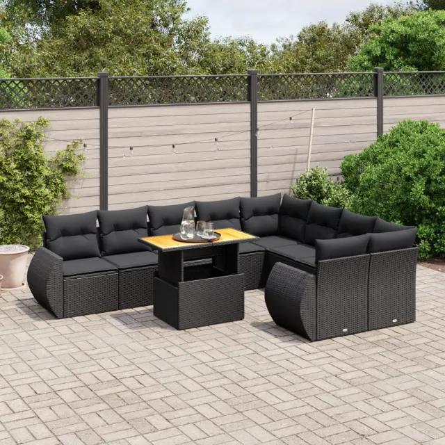 vidaXL 10-delige Loungeset met kussens poly rattan zwart, foto 2
