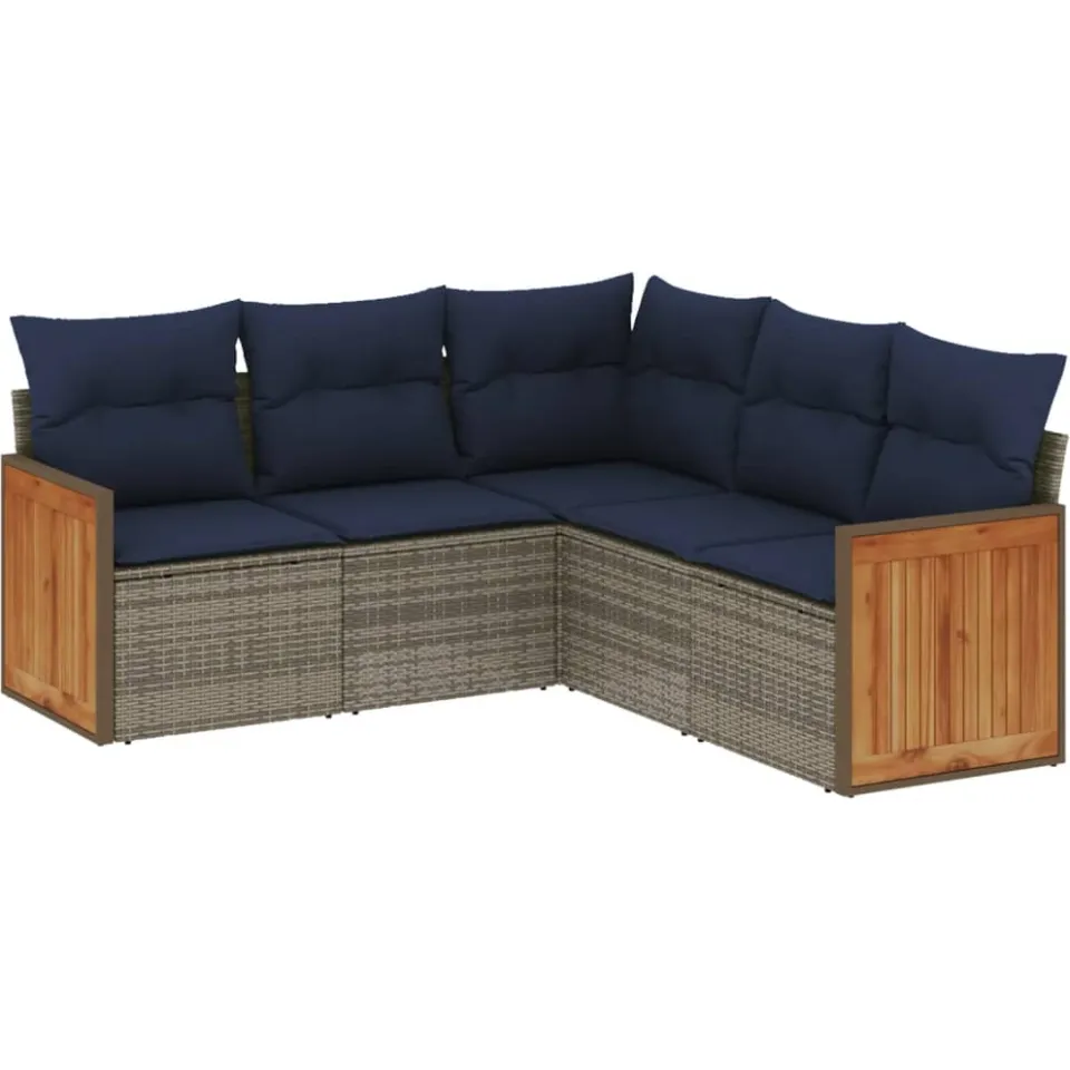 vidaXL 5-delige tuinbankset met kussens, grijs polyrotan, foto 3