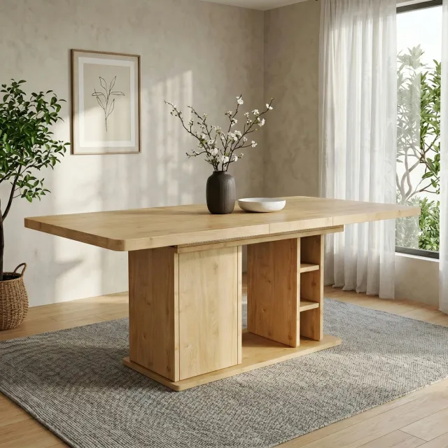 VVBV Uitschuifbare Eettafel 180x80x75 cm – Eettafel van MDF – Scandinavisch – Modern Design – Voor 6-8 Personen – Voor Keuken en Eetkamer – Eiken