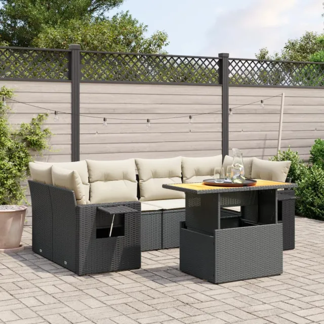 vidaXL 7-delige Loungeset met kussens poly rattan zwart, foto 2