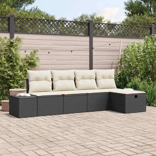 vidaXL Tuinbankenset 5 st poly rattan Zwart