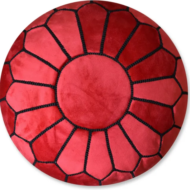 Poufs&Pillows Velvet poef rood - Ronde poef - Fluwelen poef - Handgemaakt en uniek - Gevuld geleverd - Ideaal voor je woon, slaap- of kinderkamer
