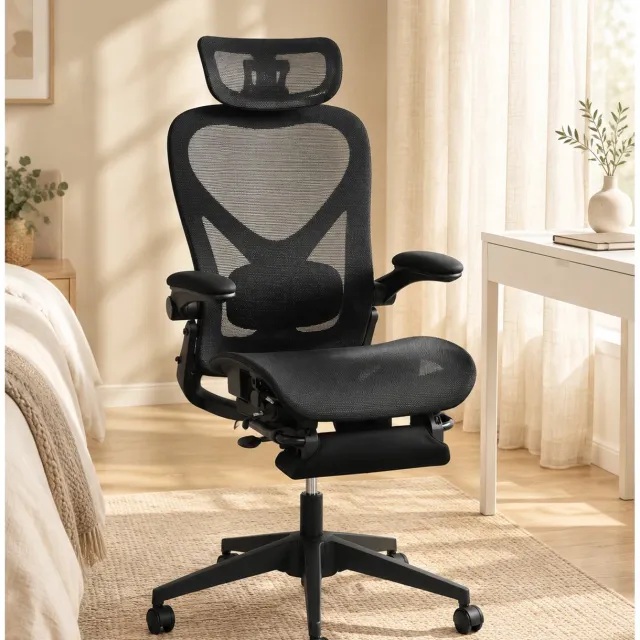 CHICFURN Bureaustoel - Klapbare rugleuning - Mesh - Zwart