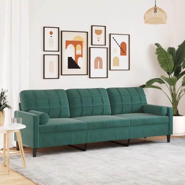 vidaXL 3-zitsbank met sierkussens 210 cm fluweel donkergroen