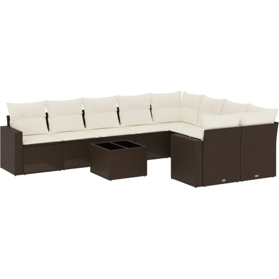 vidaXL 10-delige Loungeset met kussens poly rattan bruin, foto 3