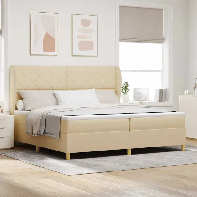 vidaXL Boxspringbed met hoofdeinde Crème 200 x 200 cm Stof