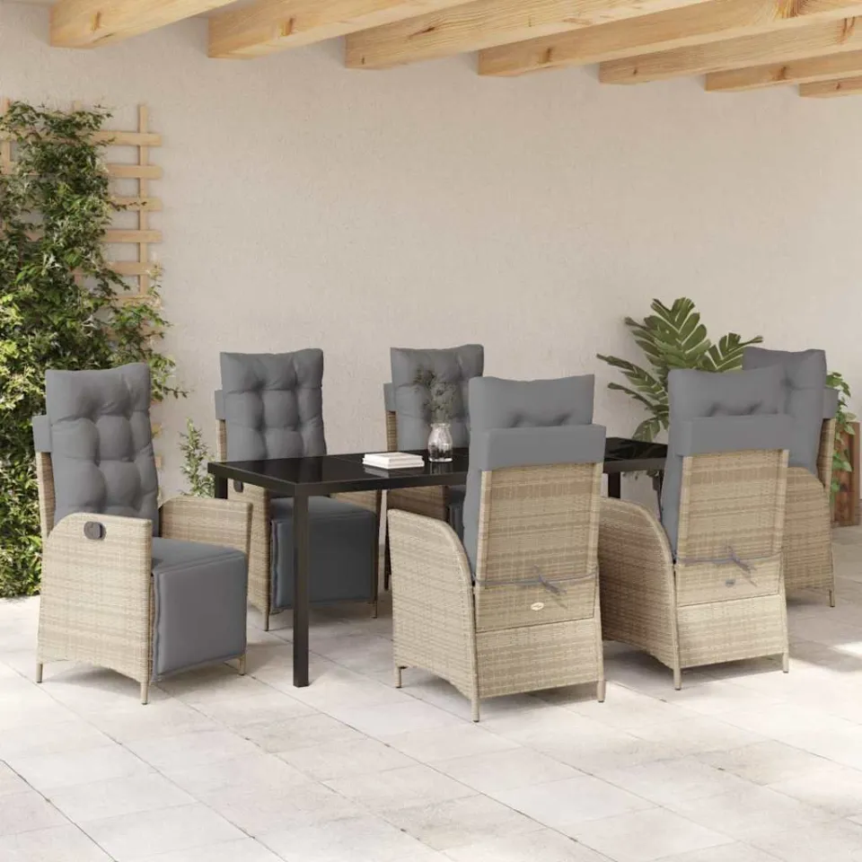 vidaXL Tuin eettafelset 7 st Beige poly rattan, foto 3