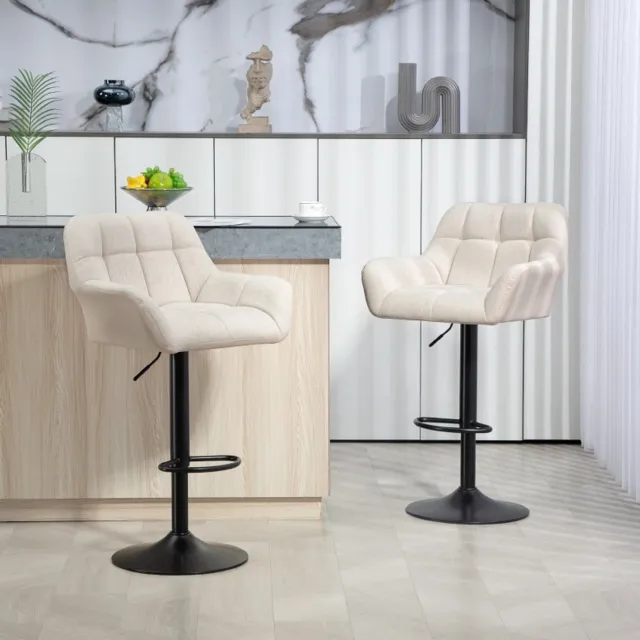 MIVRAY Barkruk Set van 2 93-114 cm - In Hoogte Verstelbaar en 360 Graden Draaibaar - Voor Bar en Keuken - Kunstleer Crèmewit en Zwart