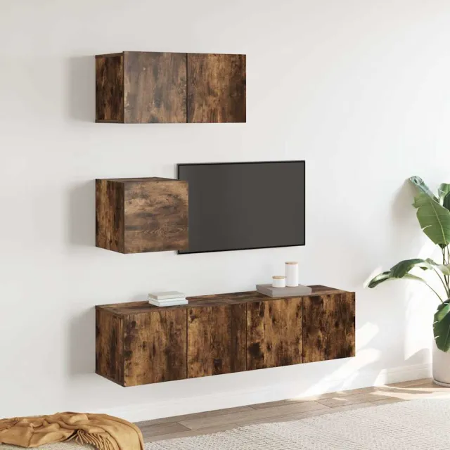 vidaXL 4-delige Tv-meubelset bewerkt hout gerookt eikenkleurig Bruin