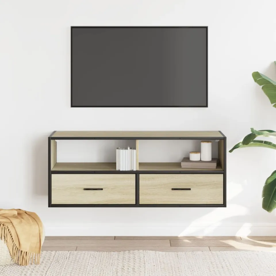 vidaXL Tv-meubel 100x31x39,5cm bewerkt hout metaal sonoma eikenkleurig, foto 2