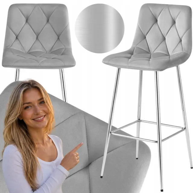 MUFART Modena Barstoel - Stijlvolle Velours Barkruk voor Keuken & Eetkamer Light Grey