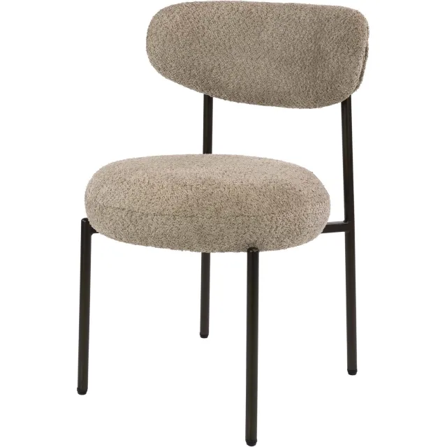 Nest of Nora Set van 2 - Nest of Nora Eetkamerstoelen Vesk - Bouclé zandbruin - Pocketvering - Eetkamerstoel / kuipstoel met ronde zitting - Metalen poten