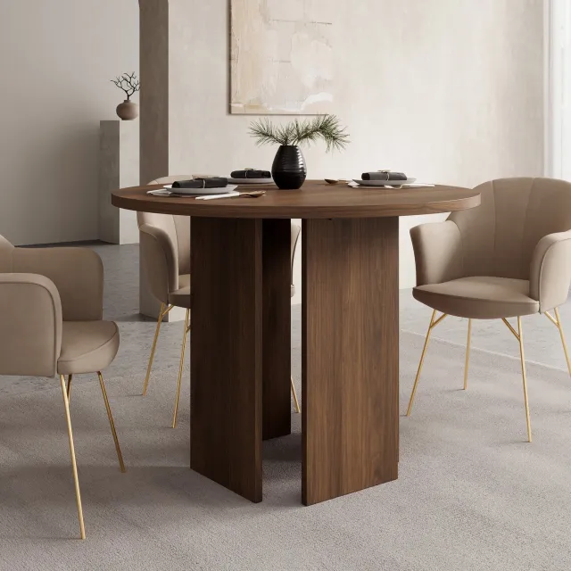 MEUBELLA Yavero - Eetkamertafel rond - Walnootpatroon - 100x100x75 cm Bruin