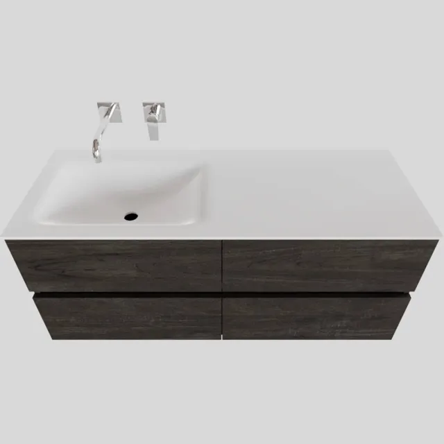 Boss & Wessing Badkamermeubel Solid Surface BWS Oslo 120x46 cm Links Wood Dark Brown 4 Laden (0 kraangaten) Houtlook