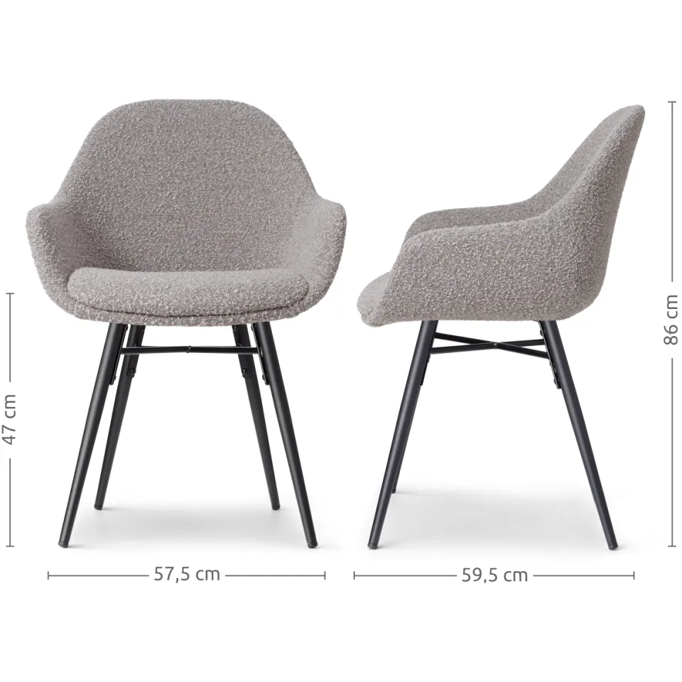 Nolon Nena-Mae eetkamerstoel bouclé taupe - zwart houten onderstel, foto 3