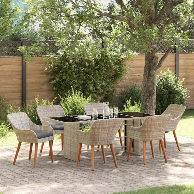 vidaXL Tuin eettafelset 7 st Lichtgrijs poly rattan, foto 2