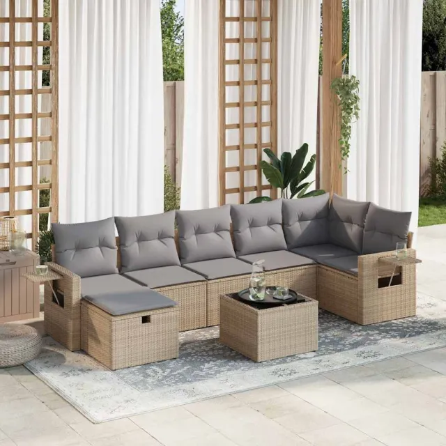 vidaXL 8-delige Loungeset met kussens poly rattan beige, foto 2