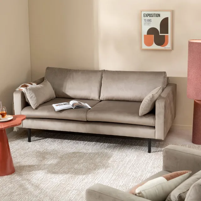 NOUS Living velours 2-zitsbank Adam taupe, foto 2