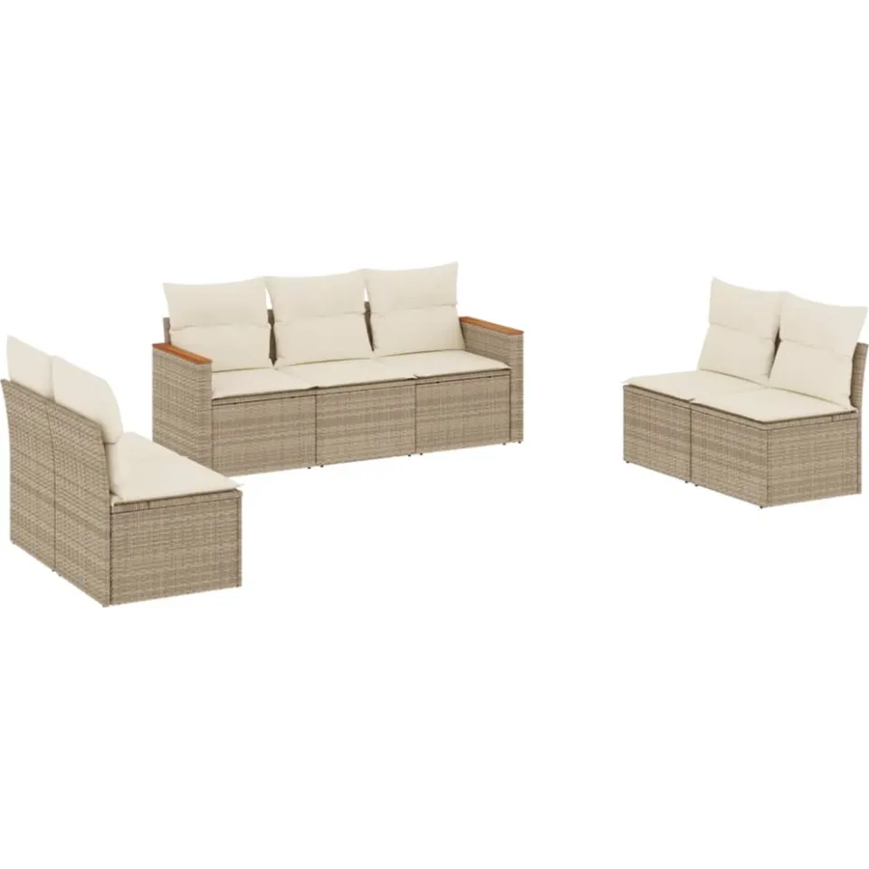 vidaXL 7-delige Loungeset met kussens poly rattan beige, foto 3