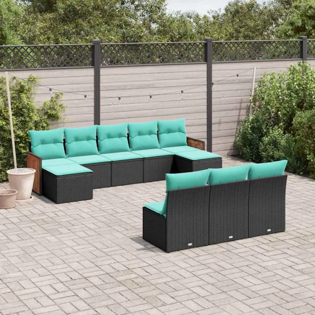 vidaXL 10-delige tuinbankset met kussens van zwart polyrotan, foto 2