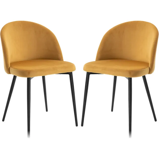 Lunpog Moderne eetkamerstoelen - set van 2 brede - gestoffeerde chenille fauteuils met rugleuning en houten poten - keukenstoelen - camel Jaune
