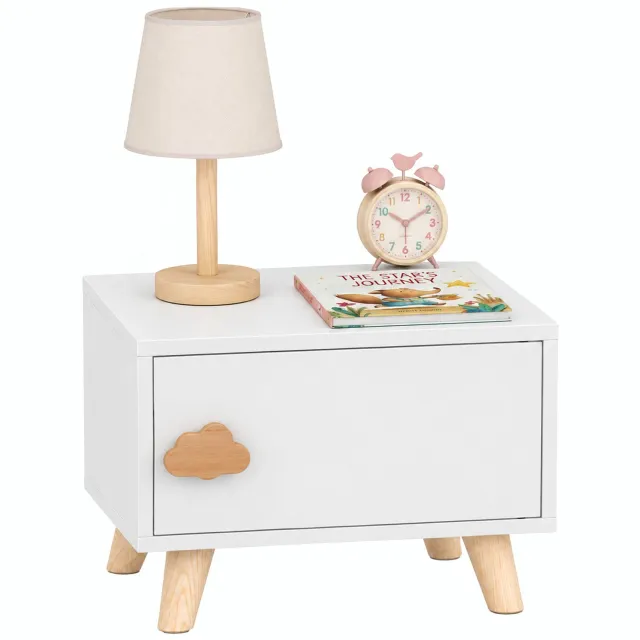 AIYAPLAY Kids Bedside Table-Spanplatte, Kiefernholz-34 x 31 x 25 cm-Weiß Wit, grenen