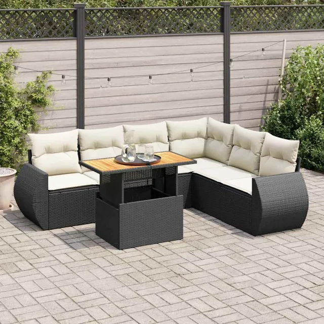 vidaXL 7-delige Loungeset met kussens poly rattan zwart, foto 2
