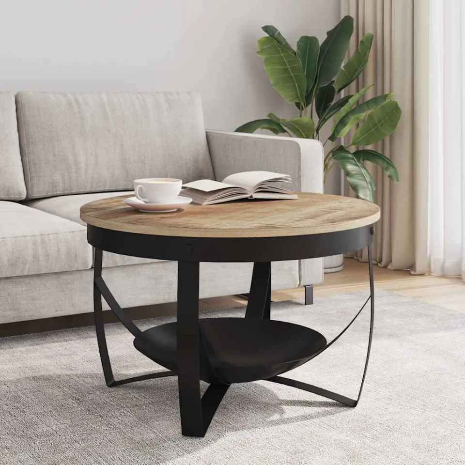 vidaXL Salontafel Ø 68x43 cm ruw mangohout bruin, foto 3