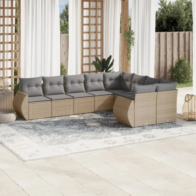 vidaXL 9-delige Loungeset met kussens poly rattan beige, foto 2