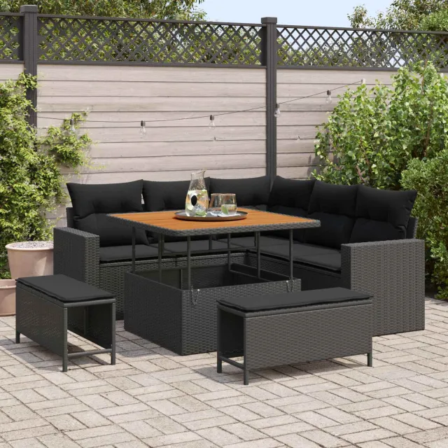 vidaXL Tuinbankenset 8 st Zwart poly rattan, foto 2
